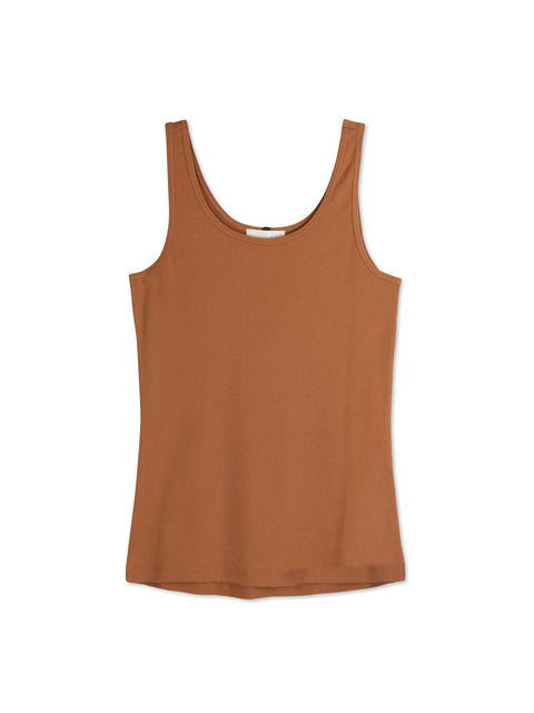 Geribde tanktop in de kleur van warme pecannootjes (laatste XL)