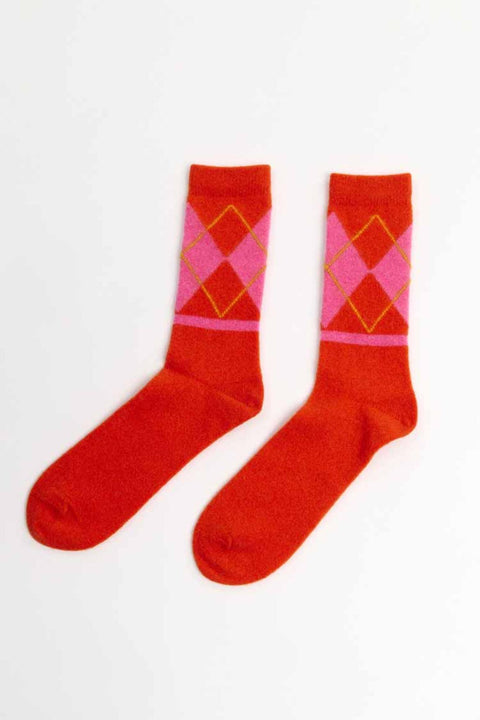 Argyle socks wool orange