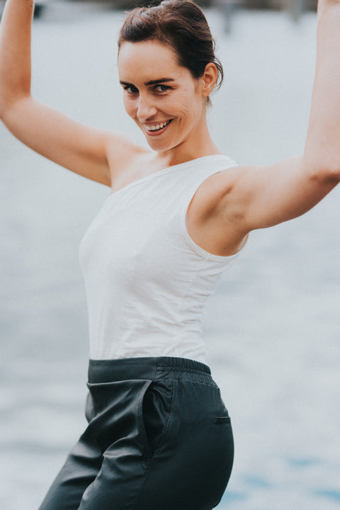 Linnen asymmetrische top - ecru