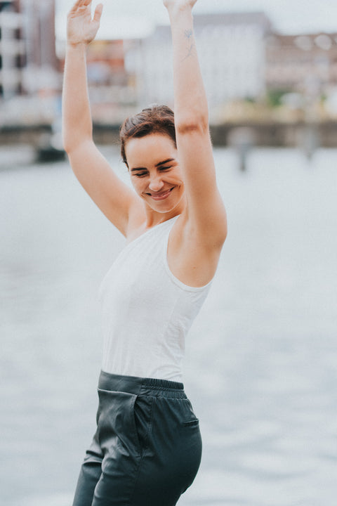Linnen asymmetrische top - ecru