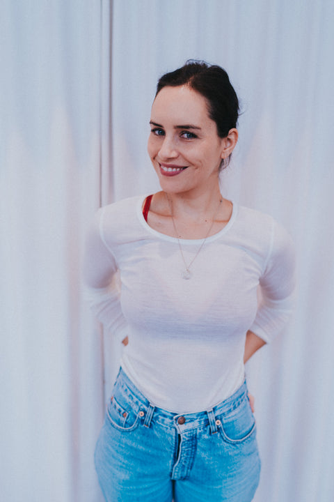 Shirt met lange mouwen uit wol - gebroken wit