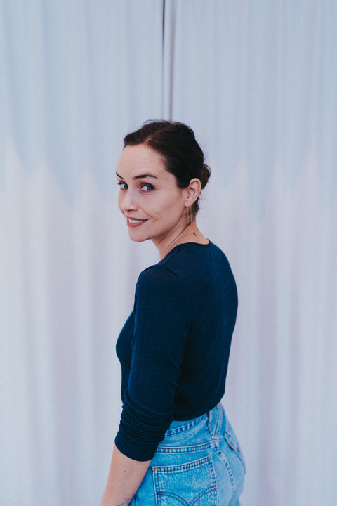 Shirt met lange mouwen uit wol - navy