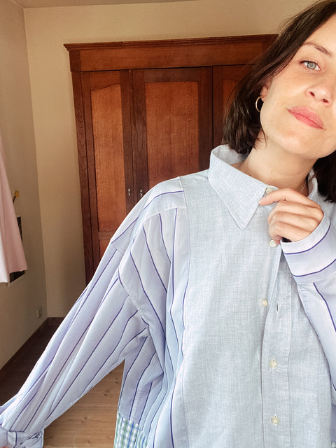 Hemd: pièce unique ( lichtblauw gestreept en groene ruitjes )