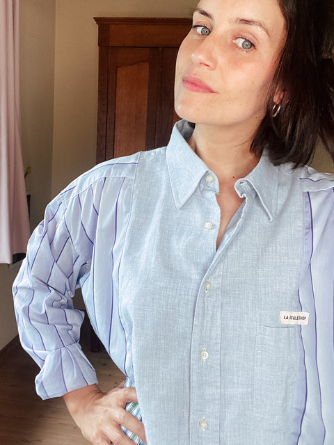 Hemd: pièce unique ( lichtblauw gestreept en groene ruitjes )