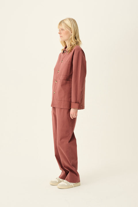 Stoere comfy broek uit stevig katoen - Berry rose