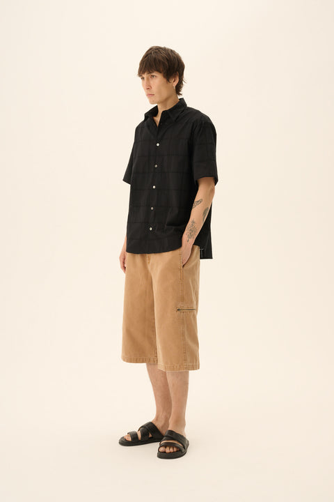 Hemd met korte mouwen 'Silvio' eyelet poplin - black