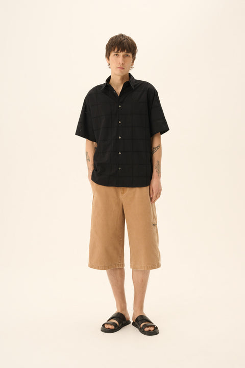 Hemd met korte mouwen 'Silvio' eyelet poplin - black