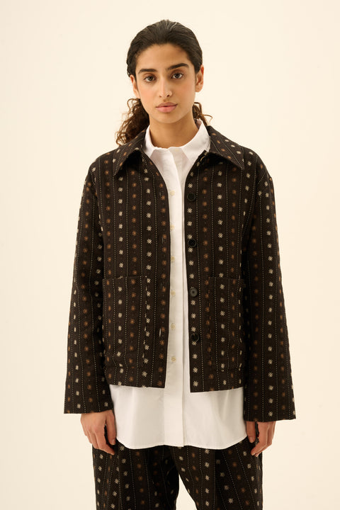 Cecily jacket flower stripe brown