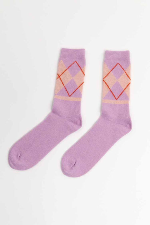 Argyle socks wool lilac