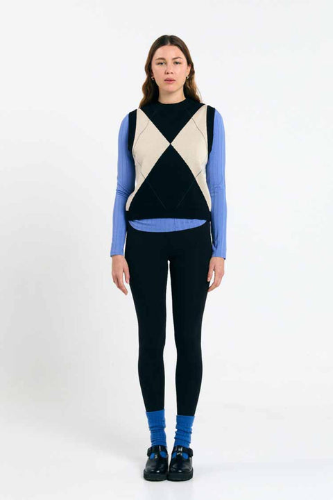 Relvas vest argyle black - mouwloos truitje in biokatoen