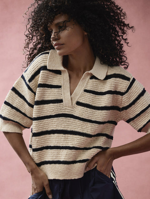 Polo 'Dalia' - wool white/navy stripe