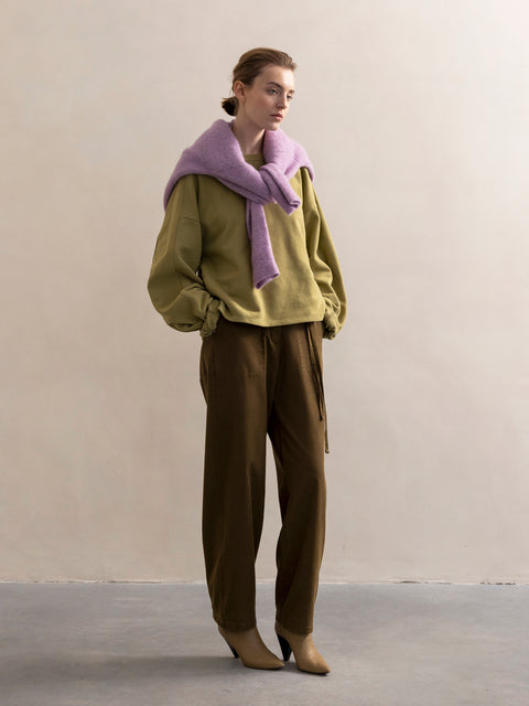 Wide woven pants - dark moss