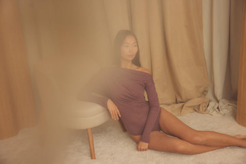 Fine rib drape bodysuit cocoa