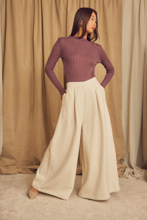 Fine rib long sleeve top cocoa