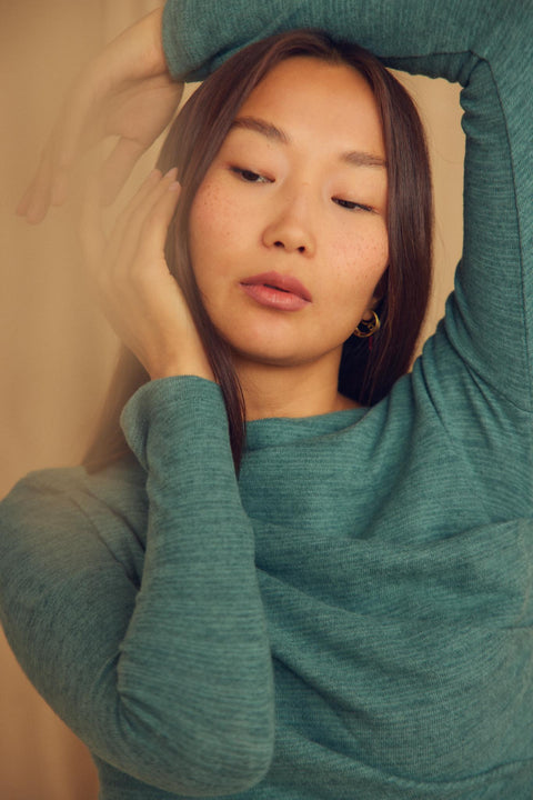 Wool drape top teal