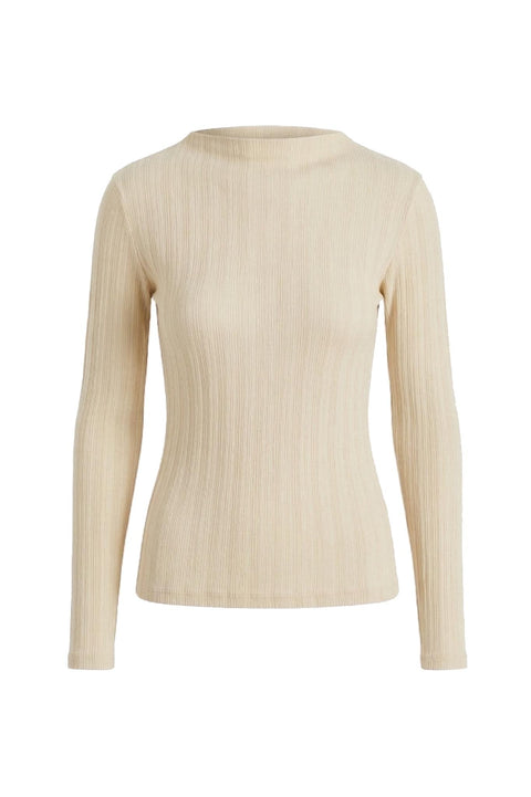 Fine rib long sleeve top ecru