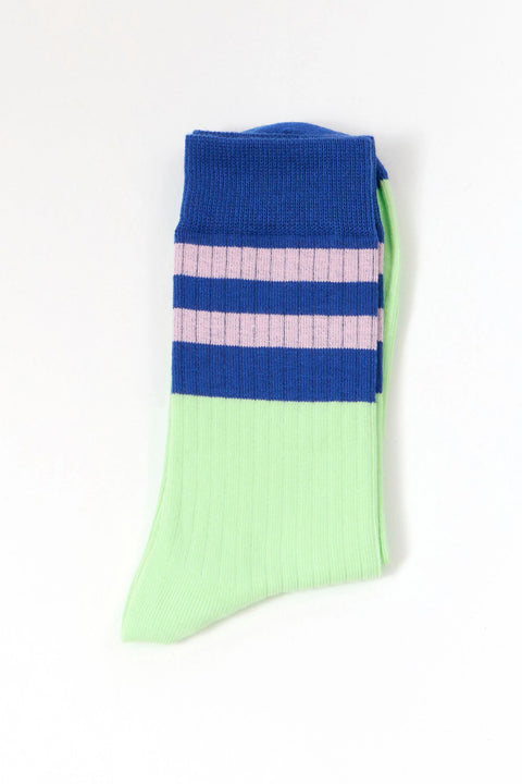 Sokken 'Emil' - appelgroen/blauw met lila streep