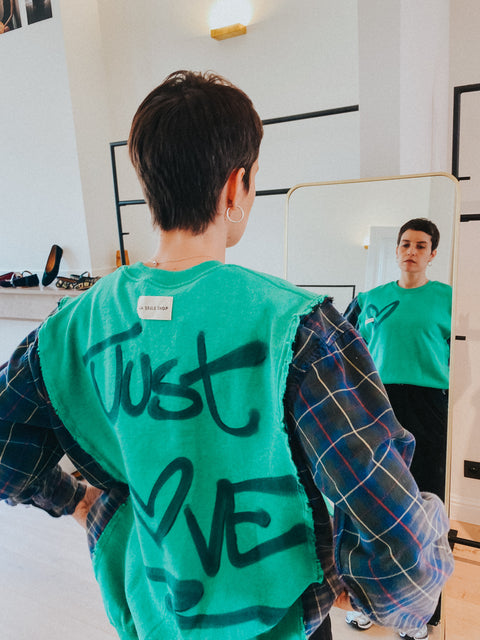 Sweater: pièce unique II 'La Seule Shop' (groen met geruite mouwen)