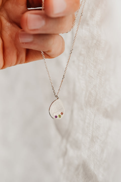 Halsketting Tribu (met 1 tot 3 geboortesteentjes) - zilver