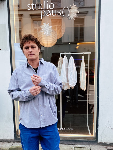 Uniseks hemd uit flanel - Bleu Ciel