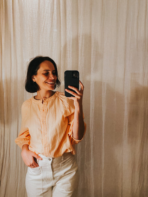 Oversized bloes met pofmouwen uit biokatoen - bellini