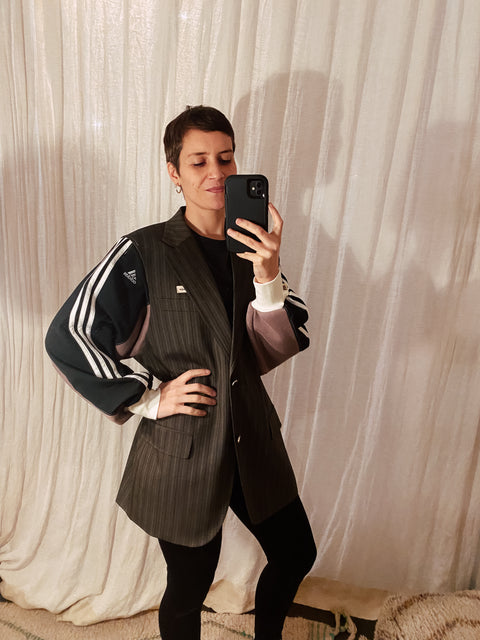 Blazer: pièce unique XXII (gestreepte vest met mokka mouwen)