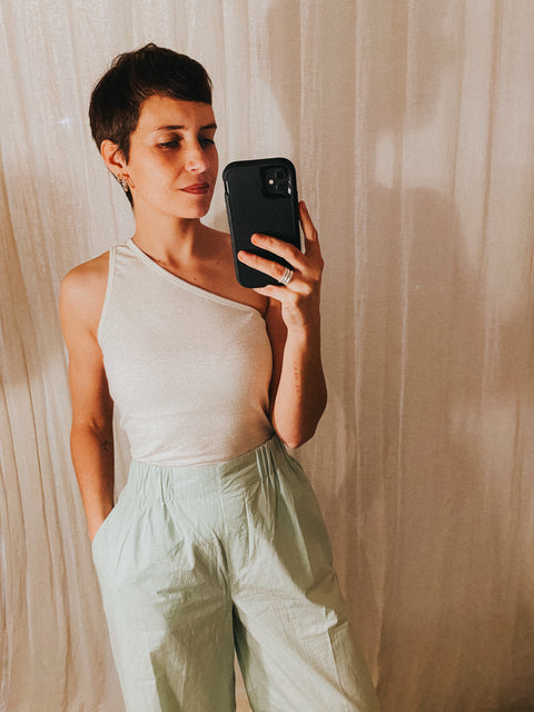 Linnen asymmetrische top 'Keira' - ecru