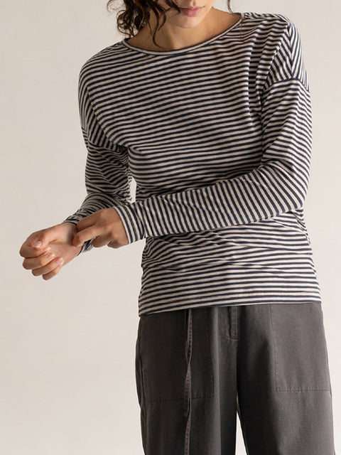 Dropped-shoulder top longsleeve - charcoal stripes