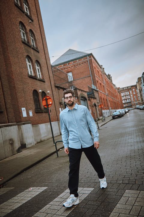 Uniseks hemd uit flanel - Bleu Ciel