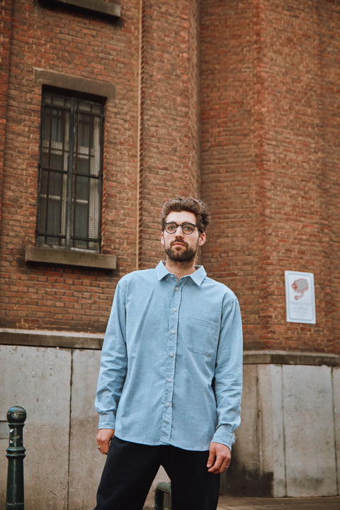 Uniseks hemd uit flanel - Bleu Ciel