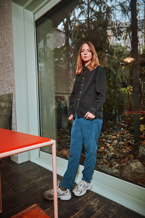 Uniseks broek uit ribfluweel - Dark Denim