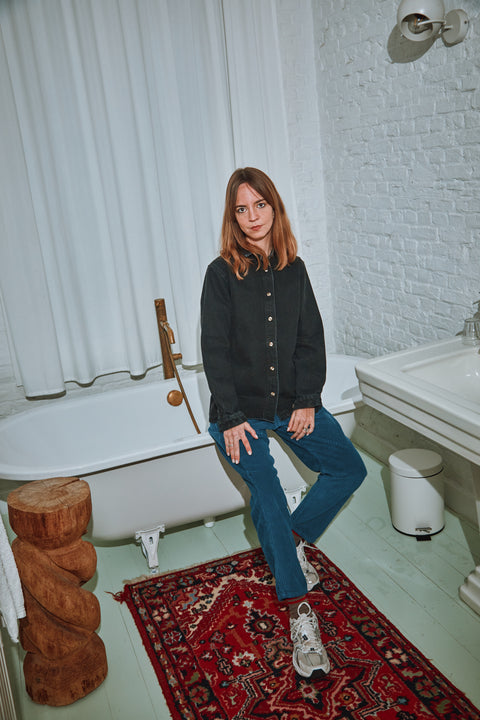 Uniseks broek uit ribfluweel - Dark Denim