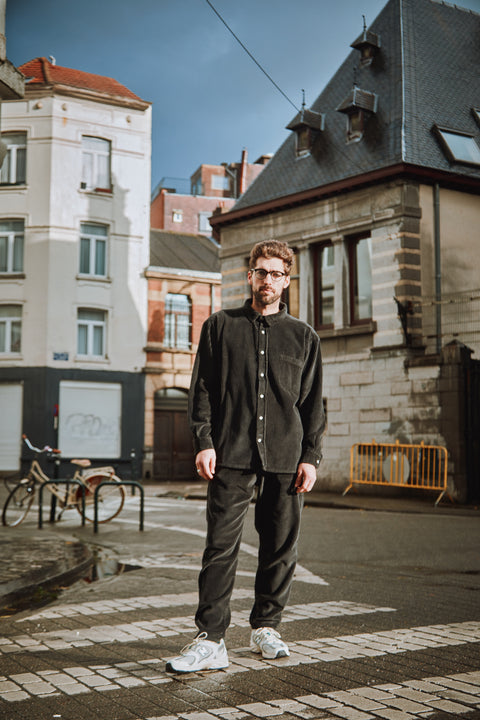 Ribfluwelen hemd - Pirate Black (grijsgroen)