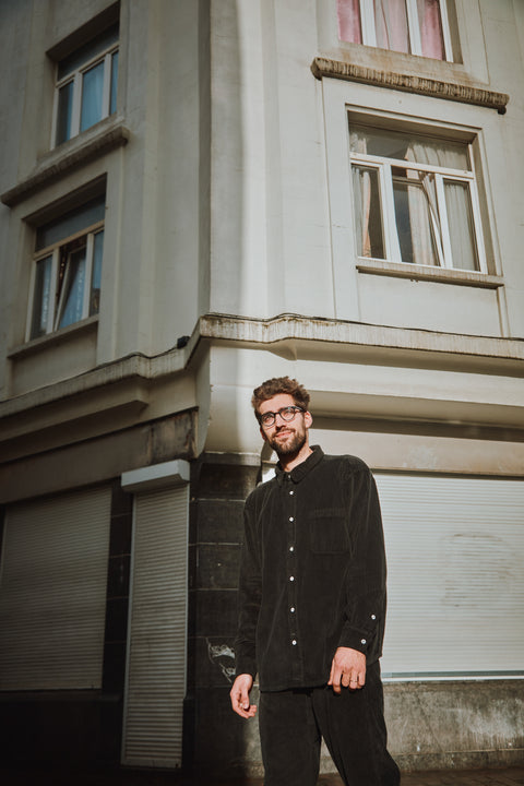 Ribfluwelen hemd - Pirate Black (grijsgroen)