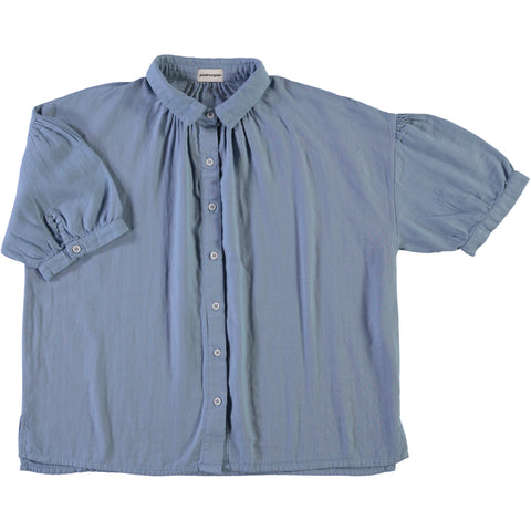 Oversized bloes met korte pofmouwen uit biokatoen - Faded Denim