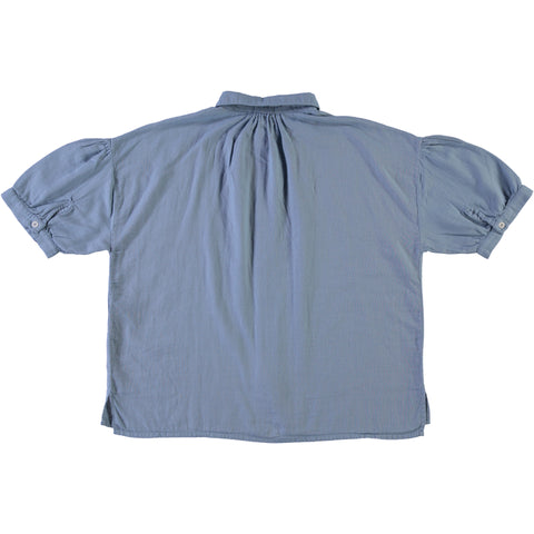 Oversized bloes met korte pofmouwen uit biokatoen - Faded Denim