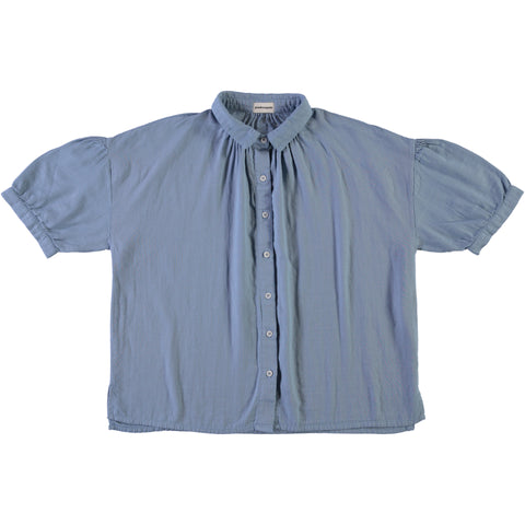 Oversized bloes met korte pofmouwen uit biokatoen - Faded Denim