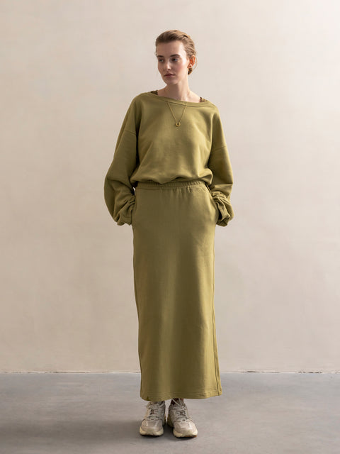Long sweat skirt - soft moss (100% biokatoen)