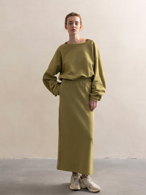Long sweat skirt - soft moss (100% biokatoen)