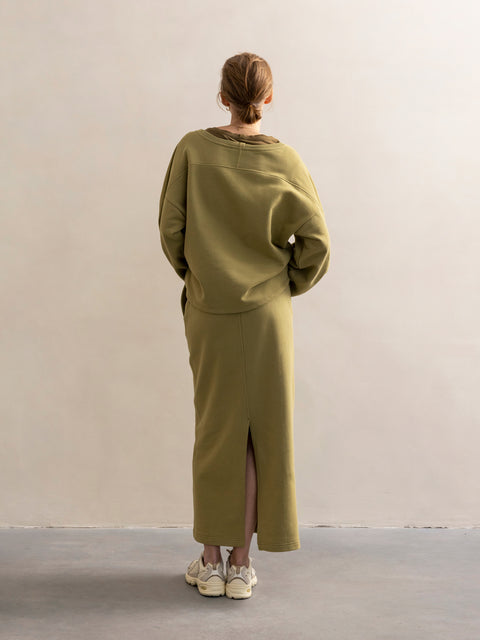 Long sweat skirt - soft moss (100% biokatoen)