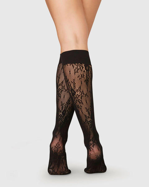 Rosa Lace kniekousen - zwart