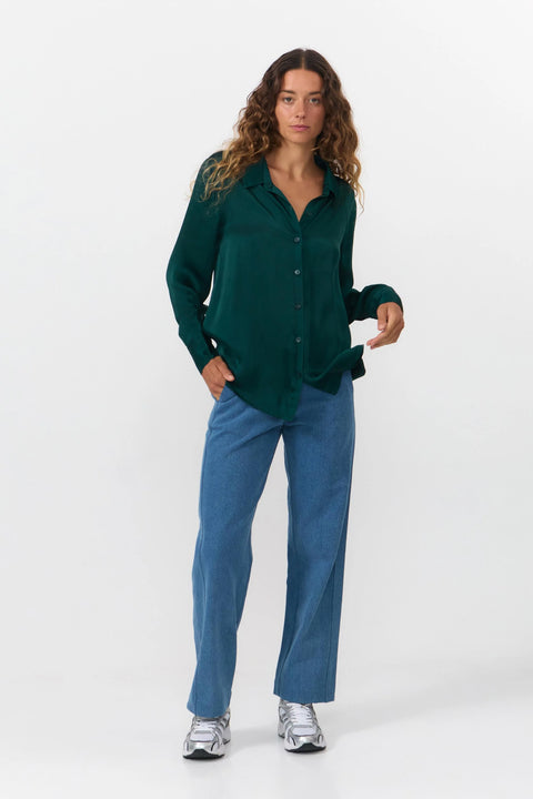 Zijdezachte bloes - donkergroen