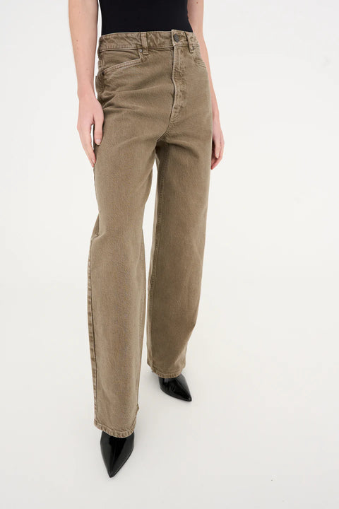 Duurzaam Denim: Kaia slung jeans - khaki antique dye