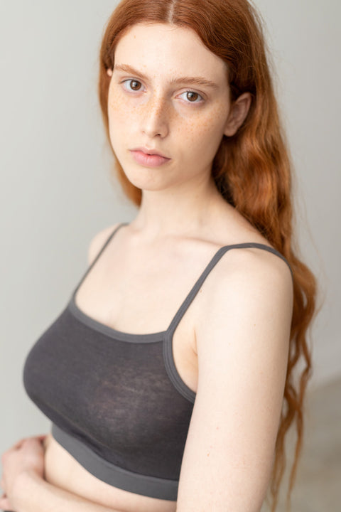 Linnen crop top - antraciet