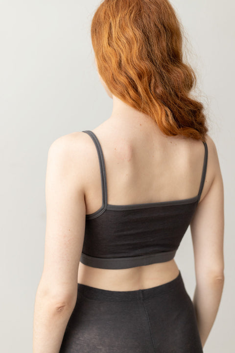 Linnen crop top - antraciet