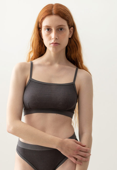 Linnen crop top - antraciet