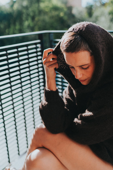 Pia hooded knit nuez - wollen hoodie