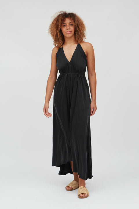 Lange jurk uit cupro - zwart (one size)