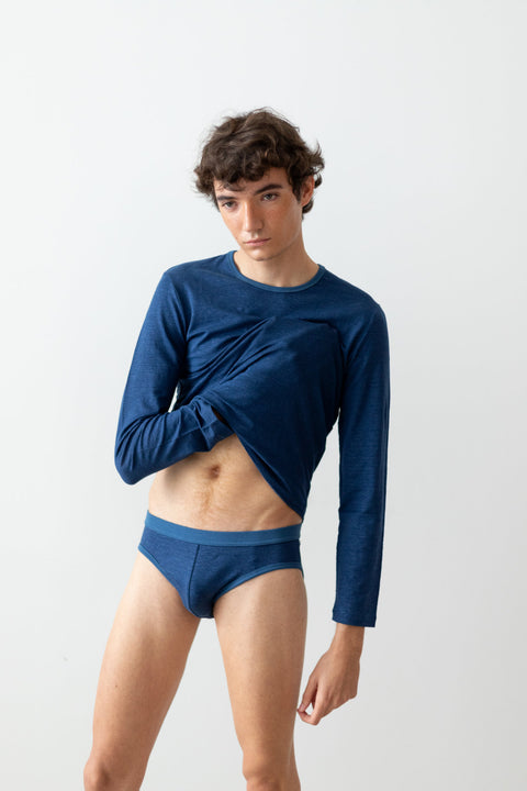 Linnen shirt met lange mouwen - Indigo (uniseks)