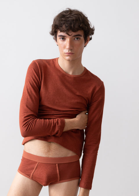 Linnen shirt met lange mouwen - Roest (uniseks)